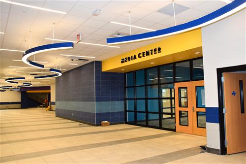 inside view of media center with its glass doors